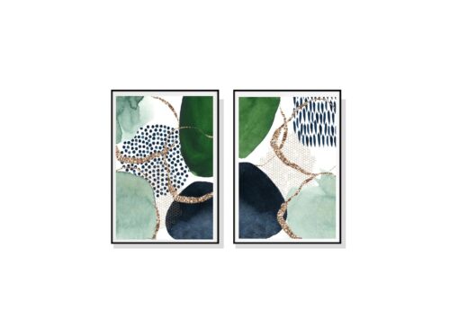 Set of 2 Abstract Navy and Green Wall Art Canvas