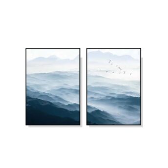 Set of 2 Blue Sky and Mountain Wall Art Canvas