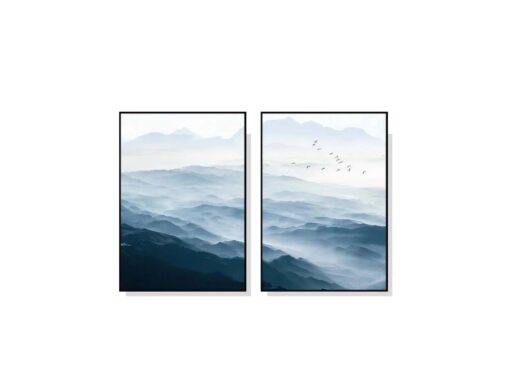 Set of 2 Blue Sky and Mountain Wall Art Canvas