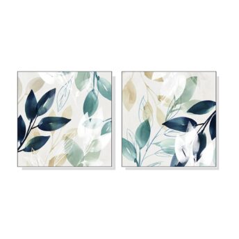 Set of 2 Leaves Watercolour Style Wall Art Canvas