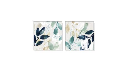 Set of 2 Leaves Watercolour Style Wall Art Canvas