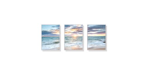 Set of 3 Sunrise by the Ocean Wall Art Canvas