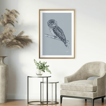 Tawny-Frogmouth-Australian-Bird-in-Wedgewood-Blue-Fine-Art-Print-LifeStyle1