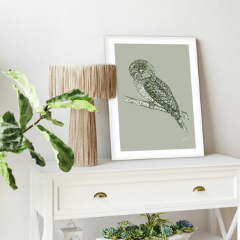 Tawny-Frogmouth-Australian-Bird-in-Willow-Green-Fine-Art-Print-LifeStyle2