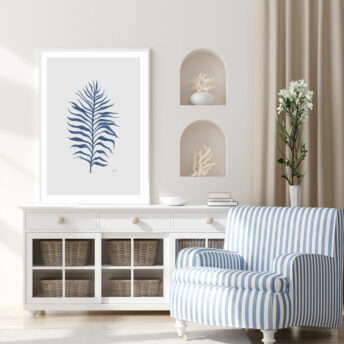 Tropical-Fine-Living-Leaf-in-Navy-Blue-with-Whisper-Grey-Fine-Art-Print-LifeStyle