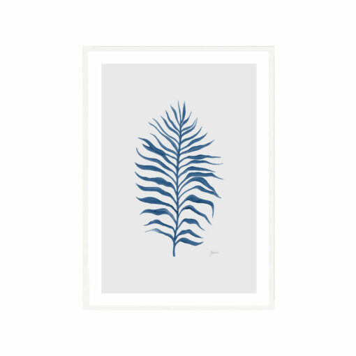 Tropical-Fine-Living-Leaf-in-Navy-Blue-with-Whisper-Grey-Fine-Art-Print-White