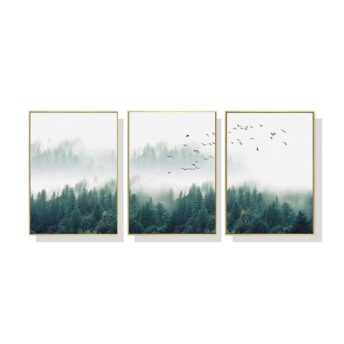 Set of 3 Forest Fog Wall Art Canvas