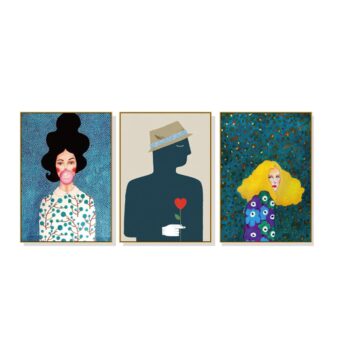 Set of 3 Modern Style Characters Colourful Wall Art Canvas