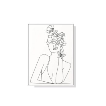 Line Art Woman with Flowers Wall Art Canvas