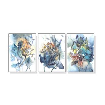 Set of 3 Abstract Flower Watercolour Wall Art Canvas