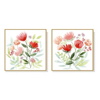 Set of 2 Blooming Flowers Wall Art Canvas