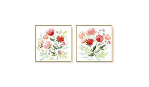 Set of 2 Blooming Flowers Wall Art Canvas