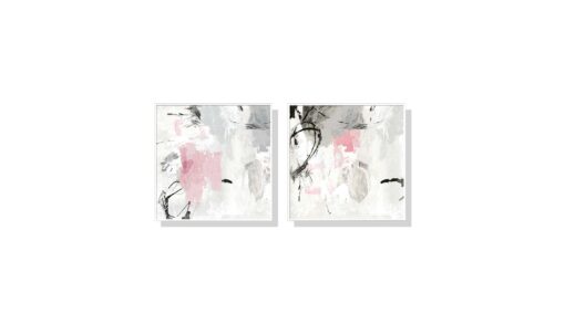 Set of 2 Pink and Grey Abstract Wall Art Canvas