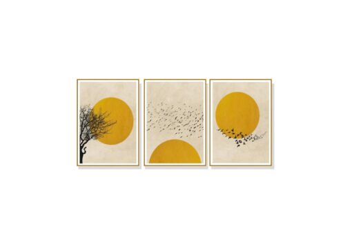 Set of 3 Sun Silhouette Wall Art Canvas