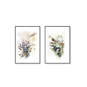 Set of 2 Protea and Berries Wall Art Canvas
