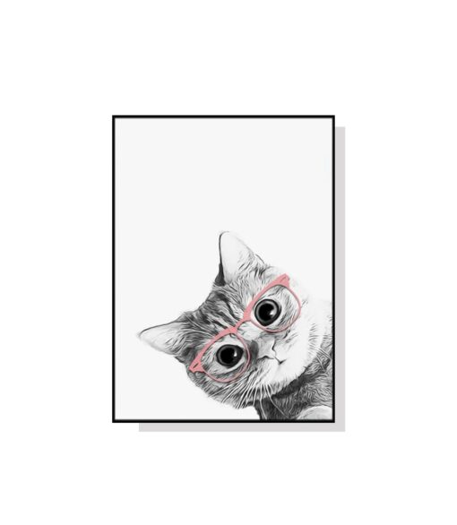 Cat with Pink Glasses Wall Art Canvas