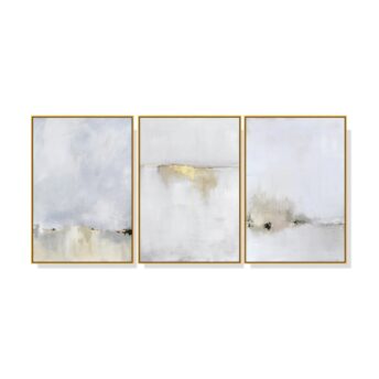 Set of 3 Golden White Abstract Wall Art Canvas
