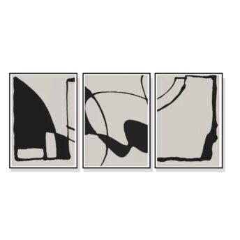 Set of 3 Abstract Black Beige Wall Art Canvas