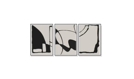 Set of 3 Abstract Black Beige Wall Art Canvas