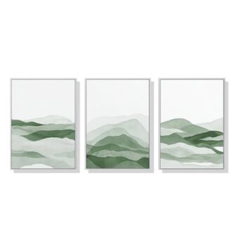 Set of 3 Sage Green Mountain Wall Art Canvas