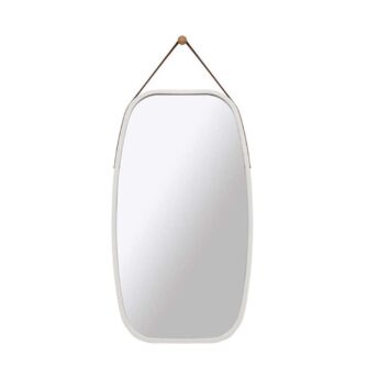 White Hanging Bamboo Frame Mirror with Adjustable Strap