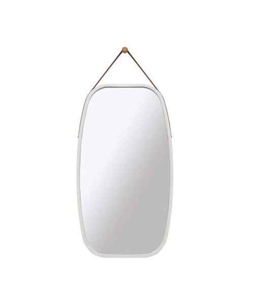 White Hanging Bamboo Frame Mirror with Adjustable Strap