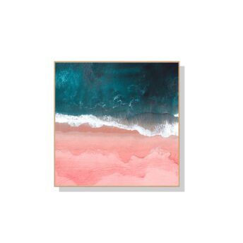 Pink Ocean Beach Wood Frame Wall Art Canvas