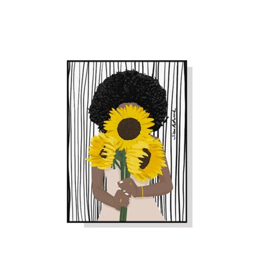 African Woman Sunflower Wall Art Canvas