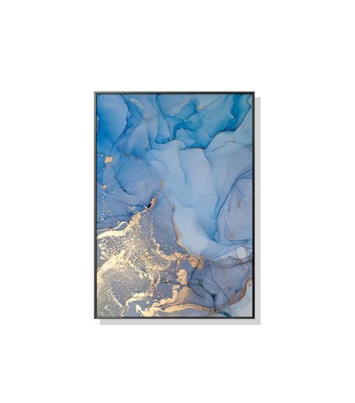 Marbled Light Blue with Gold Splash Wall Art Canvas