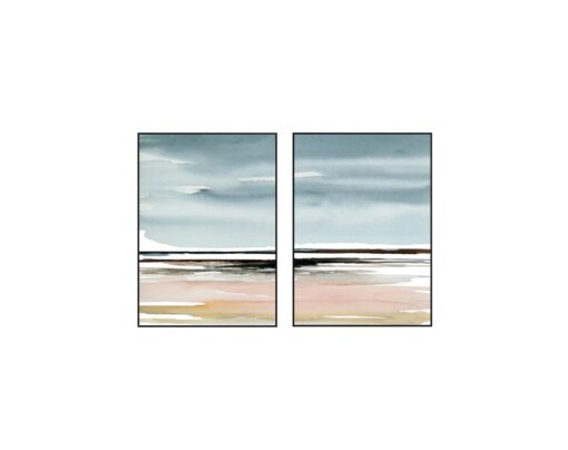 Set of 2 Landscape Pink Beach Wall Art Canvas