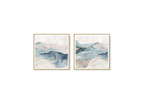 Set of 2 Blue Mountain Flow Wall Art Canvas