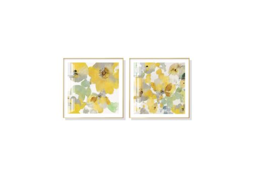 Set of 2 Yellow Flowers Wall Art Canvas