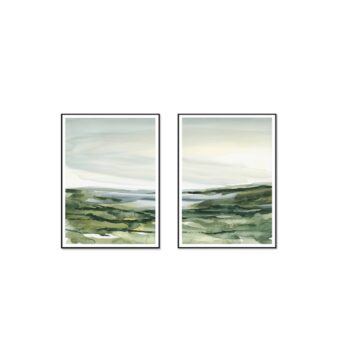 Set of 2 Green Haven Landscape Wall Art Canvas
