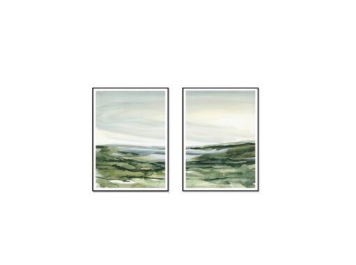 Set of 2 Green Haven Landscape Wall Art Canvas