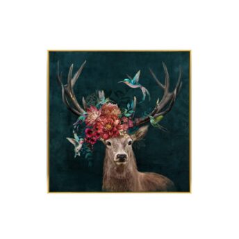 Deer Floral Antlers Wall Art Canvas