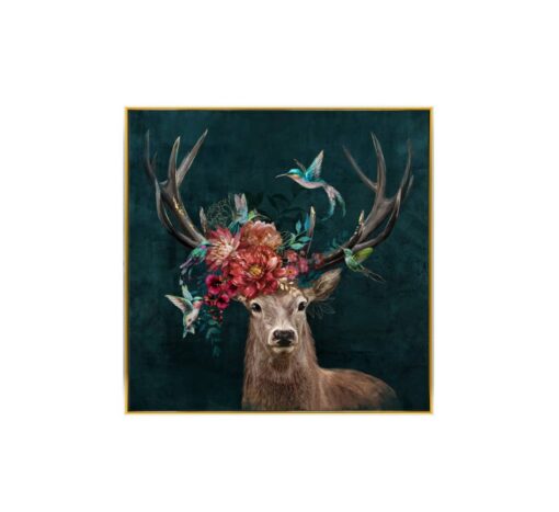Deer Floral Antlers Wall Art Canvas