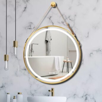 LED Round Hanging Wall Mirror Gold