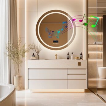 LED Round Frameless Bluetooth Wall Mirror